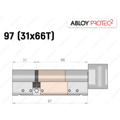 Цилиндр ABLOY PROTEC-2 97 мм (31x66T), с тумблером
