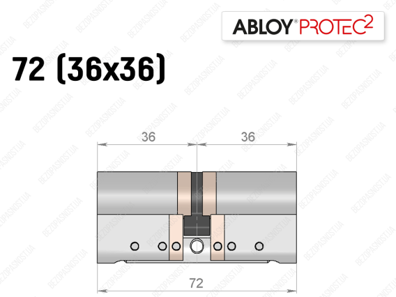 Циліндр ABLOY PROTEC-2 72 мм (36x36), ключ-ключ