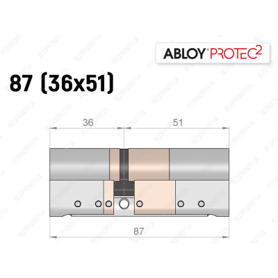 Цилиндр ABLOY PROTEC-2 87 мм (36x51), ключ-ключ