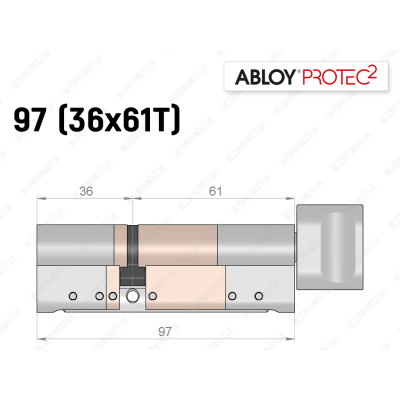 Цилиндр ABLOY PROTEC-2 97 мм (36x61T), с тумблером