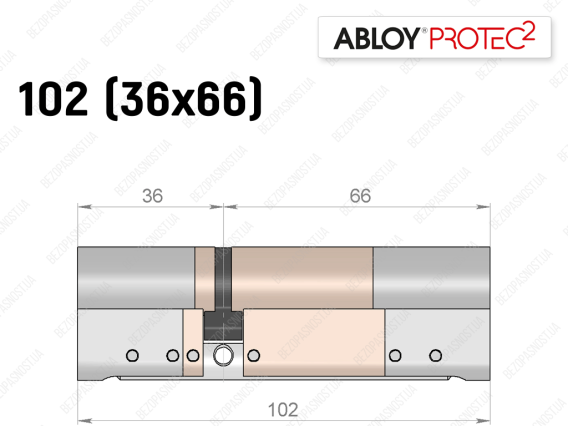 Циліндр ABLOY PROTEC-2 102 мм (36x66), ключ-ключ