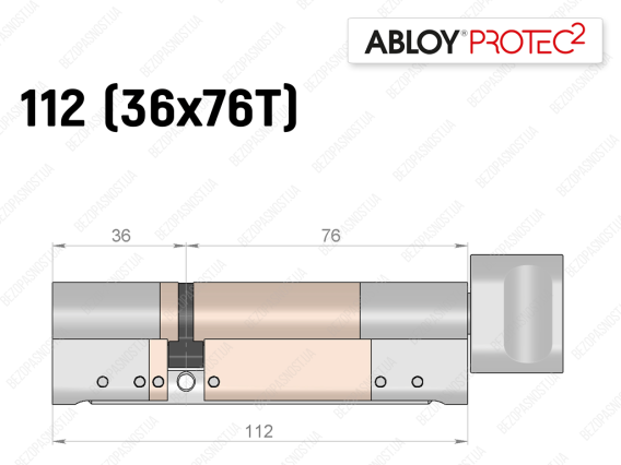 Цилиндр ABLOY PROTEC-2 112 мм (36x76T), с тумблером
