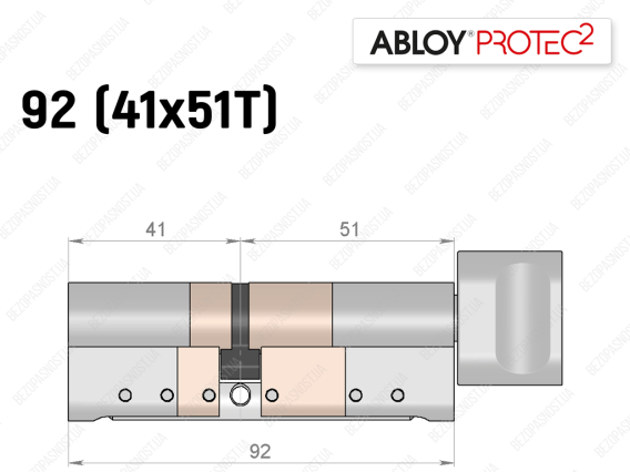 Цилиндр ABLOY PROTEC-2 92 мм (41x51T), с тумблером