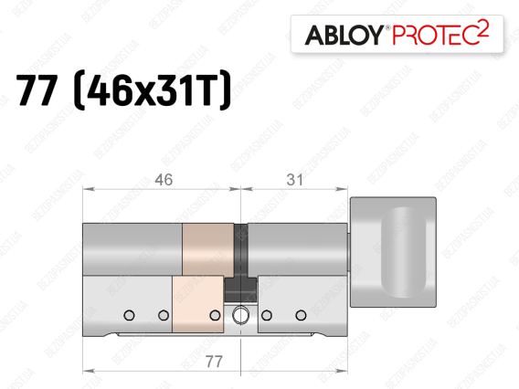Цилиндр ABLOY PROTEC-2 77 мм (46x31T), с тумблером