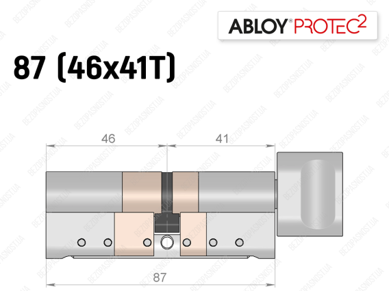 Цилиндр ABLOY PROTEC-2 87 мм (46x41T), с тумблером