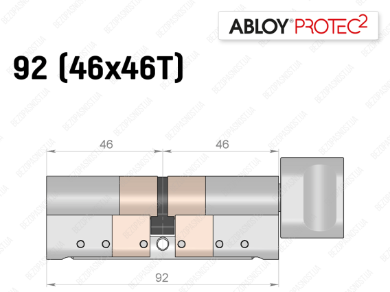 Цилиндр ABLOY PROTEC-2 92 мм (46x46T), с тумблером
