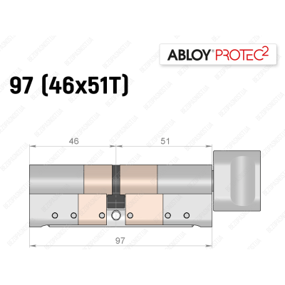 Цилиндр ABLOY PROTEC-2 97 мм (46x51T), с тумблером