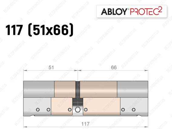 Циліндр ABLOY PROTEC-2 117 мм (51x66), ключ-ключ