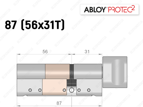 Циліндр ABLOY PROTEC-2 87 мм (56x31T), з тумблером