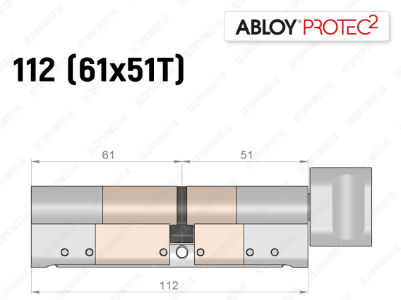 Цилиндр ABLOY PROTEC-2 112 мм (61x51T), с тумблером