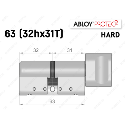 Цилиндр ABLOY PROTEC-2 HARD 63 мм (32Hx31T), с тумблером
