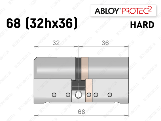 Цилиндр ABLOY PROTEC-2 HARD 68 мм (32Hx36), ключ-ключ