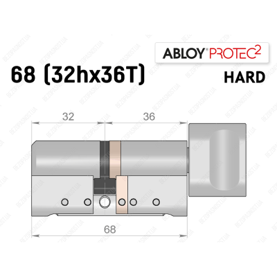 Цилиндр ABLOY PROTEC-2 HARD 68 мм (32Hx36T), с тумблером
