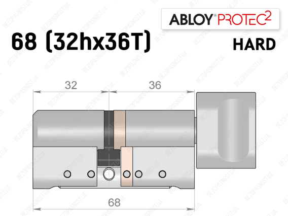 Цилиндр ABLOY PROTEC-2 HARD 68 мм (32Hx36T), с тумблером
