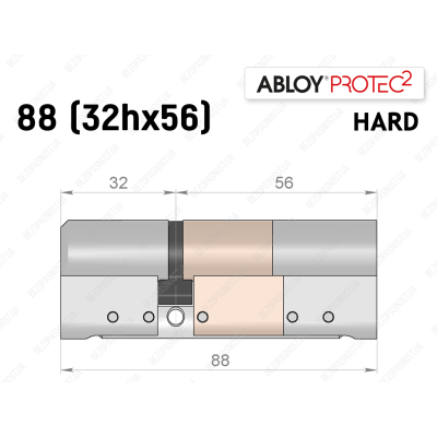 Цилиндр ABLOY PROTEC-2 HARD 88 мм (32Hx56), ключ-ключ