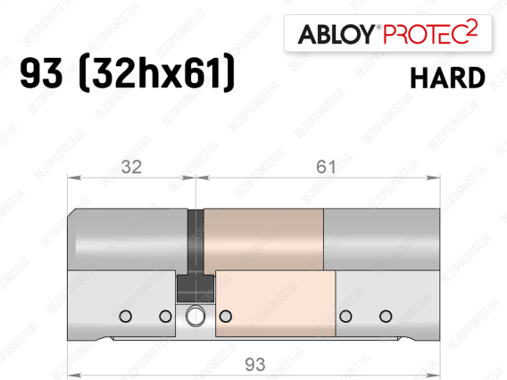 Цилиндр ABLOY PROTEC-2 HARD 93 мм (32Hx61), ключ-ключ