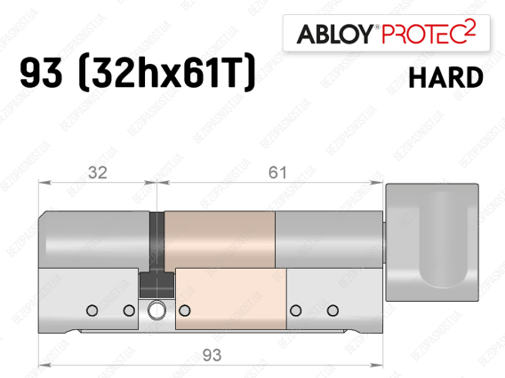 Цилиндр ABLOY PROTEC-2 HARD 93 мм (32Hx61T), с тумблером