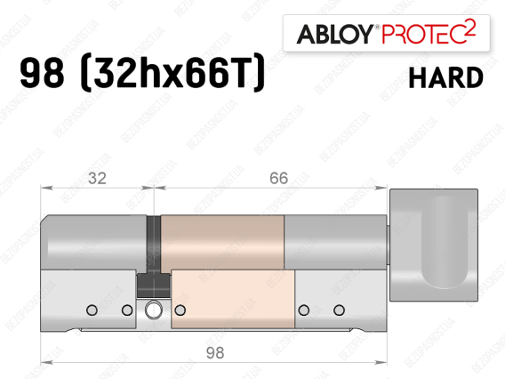 Цилиндр ABLOY PROTEC-2 HARD 98 мм (32Hx66T), с тумблером