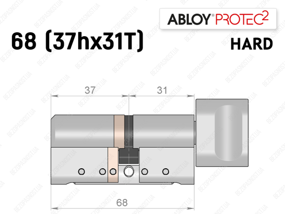 Циліндр ABLOY PROTEC-2 HARD 68 мм (37Hx31T), з тумблером