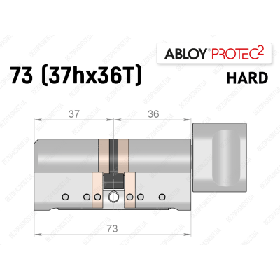 Цилиндр ABLOY PROTEC-2 HARD 73 мм (37Hx36T), с тумблером