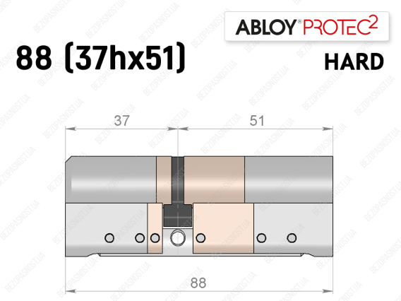 Цилиндр ABLOY PROTEC-2 HARD 88 мм (37Hx51), ключ-ключ