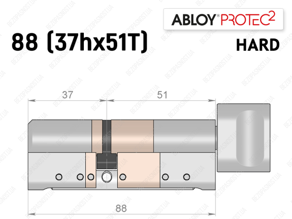 Цилиндр ABLOY PROTEC-2 HARD 88 мм (37Hx51T), с тумблером