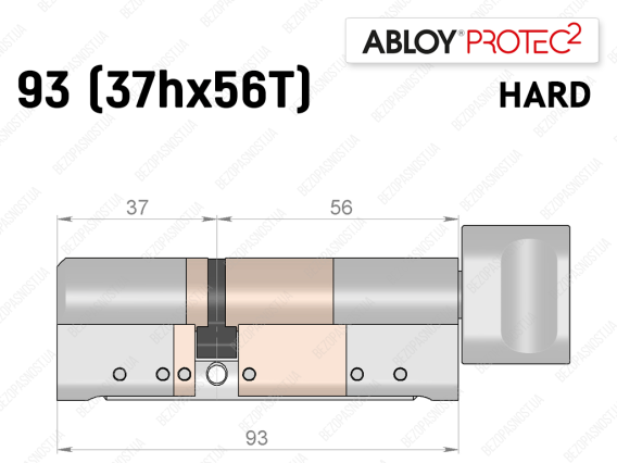 Цилиндр ABLOY PROTEC-2 HARD 93 мм (37Hx56T), с тумблером