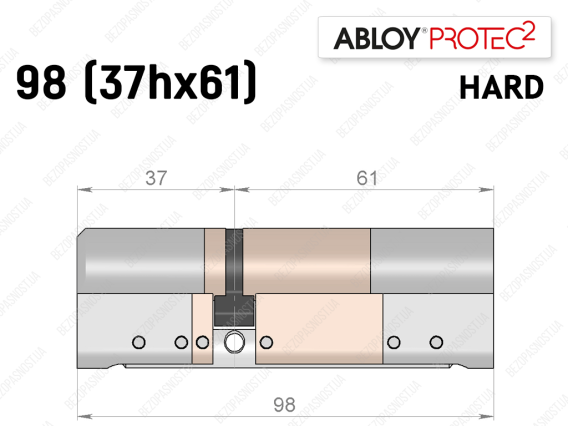 Цилиндр ABLOY PROTEC-2 HARD 98 мм (37Hx61), ключ-ключ
