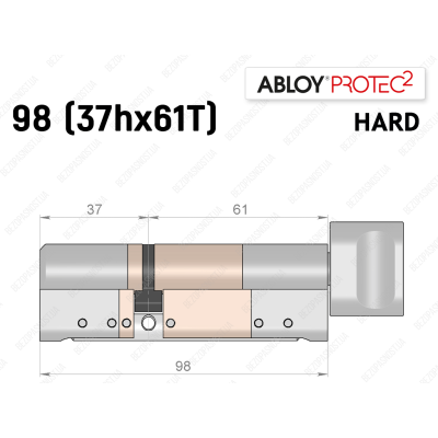 Цилиндр ABLOY PROTEC-2 HARD 98 мм (37Hx61T), с тумблером