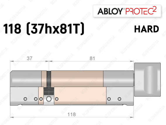 Цилиндр ABLOY PROTEC-2 HARD 118 мм (37Hx81T), с тумблером