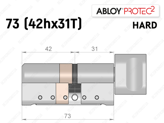 Цилиндр ABLOY PROTEC-2 HARD 73 мм (42Hx31T), с тумблером