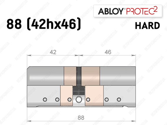 Цилиндр ABLOY PROTEC-2 HARD 88 мм (42Hx46), ключ-ключ