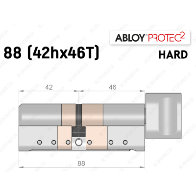 Цилиндр ABLOY PROTEC-2 HARD 88 мм (42Hx46T), с тумблером