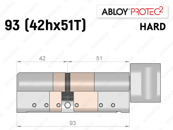Цилиндр ABLOY PROTEC-2 HARD 93 мм (42Hx51T), с тумблером