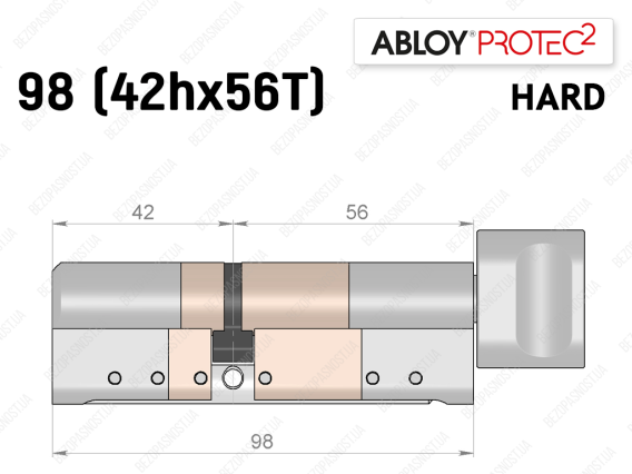 Цилиндр ABLOY PROTEC-2 HARD 98 мм (42Hx56T), с тумблером