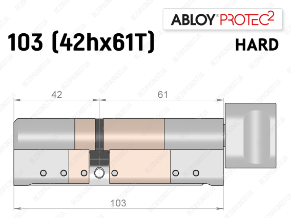 Цилиндр ABLOY PROTEC-2 HARD 103 мм (42Hx61T), с тумблером