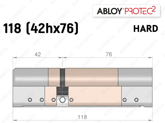 Циліндр ABLOY PROTEC-2 HARD 118 мм (42Hx76), ключ-ключ