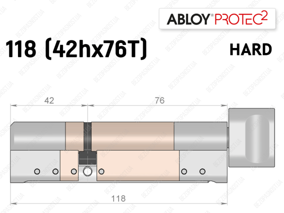 Цилиндр ABLOY PROTEC-2 HARD 118 мм (42Hx76T), с тумблером