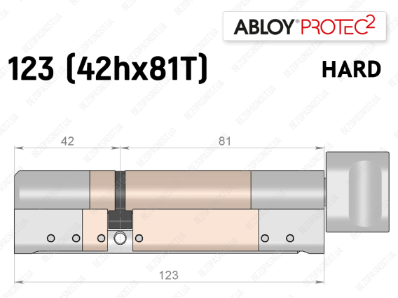 Цилиндр ABLOY PROTEC-2 HARD 123 мм (42Hx81T), с тумблером