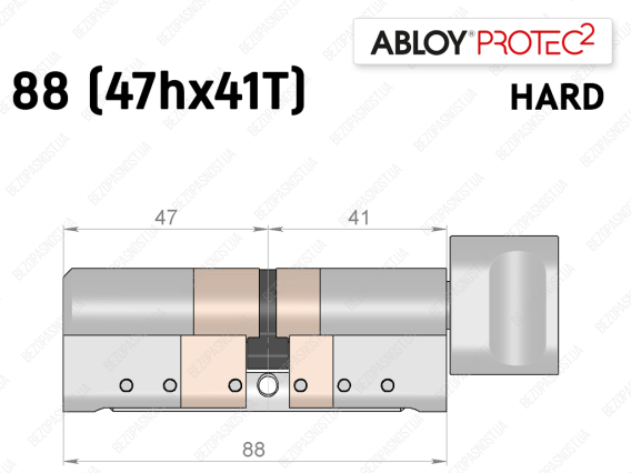 Цилиндр ABLOY PROTEC-2 HARD 88 мм (47Hx41T), с тумблером
