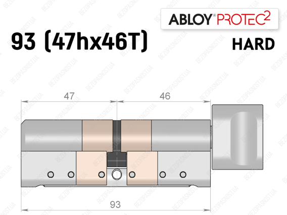 Цилиндр ABLOY PROTEC-2 HARD 93 мм (47Hx46T), с тумблером