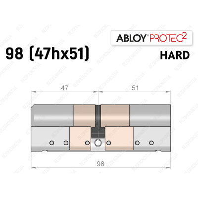 Цилиндр ABLOY PROTEC-2 HARD 98 мм (47Hx51), ключ-ключ
