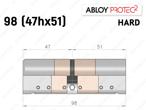 Цилиндр ABLOY PROTEC-2 HARD 98 мм (47Hx51), ключ-ключ