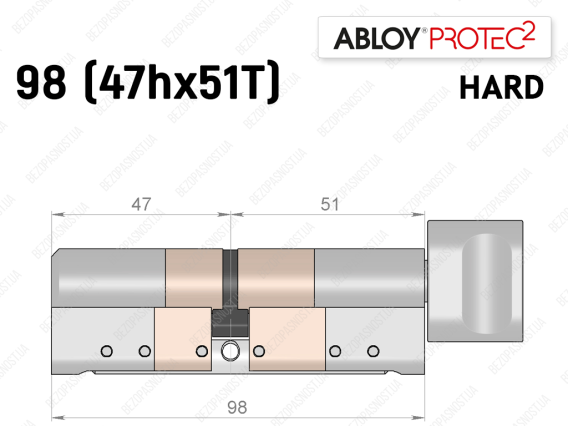 Цилиндр ABLOY PROTEC-2 HARD 98 мм (47Hx51T), с тумблером