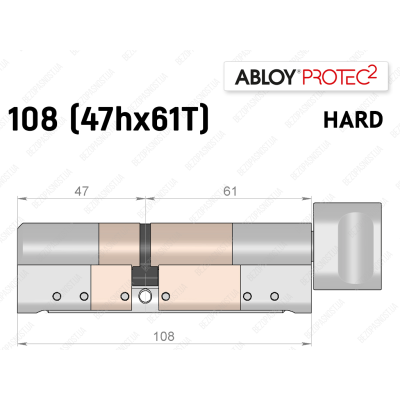 Цилиндр ABLOY PROTEC-2 HARD 108 мм (47Hx61T), с тумблером
