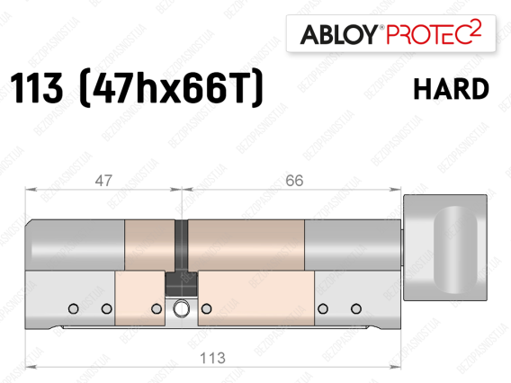Цилиндр ABLOY PROTEC-2 HARD 113 мм (47Hx66T), с тумблером