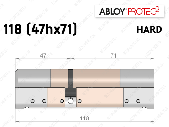 Цилиндр ABLOY PROTEC-2 HARD 118 мм (47Hx71), ключ-ключ