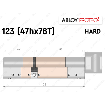 Циліндр ABLOY PROTEC-2 HARD 123 мм (47Hx76T), з тумблером