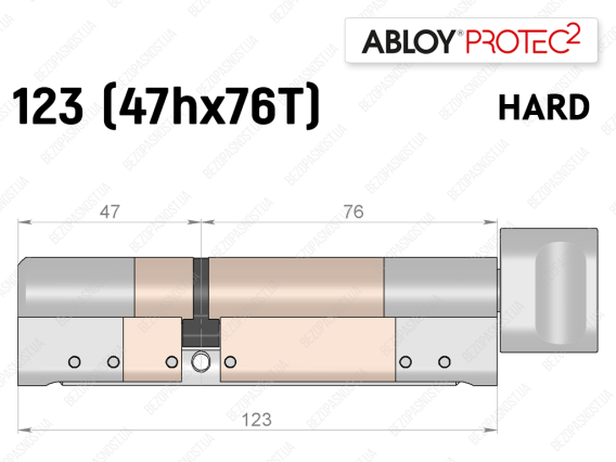 Цилиндр ABLOY PROTEC-2 HARD 123 мм (47Hx76T), с тумблером