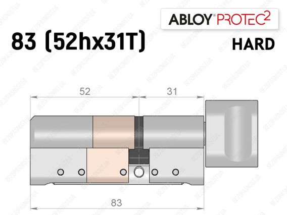 Цилиндр ABLOY PROTEC-2 HARD 83 мм (52Hx31T), с тумблером